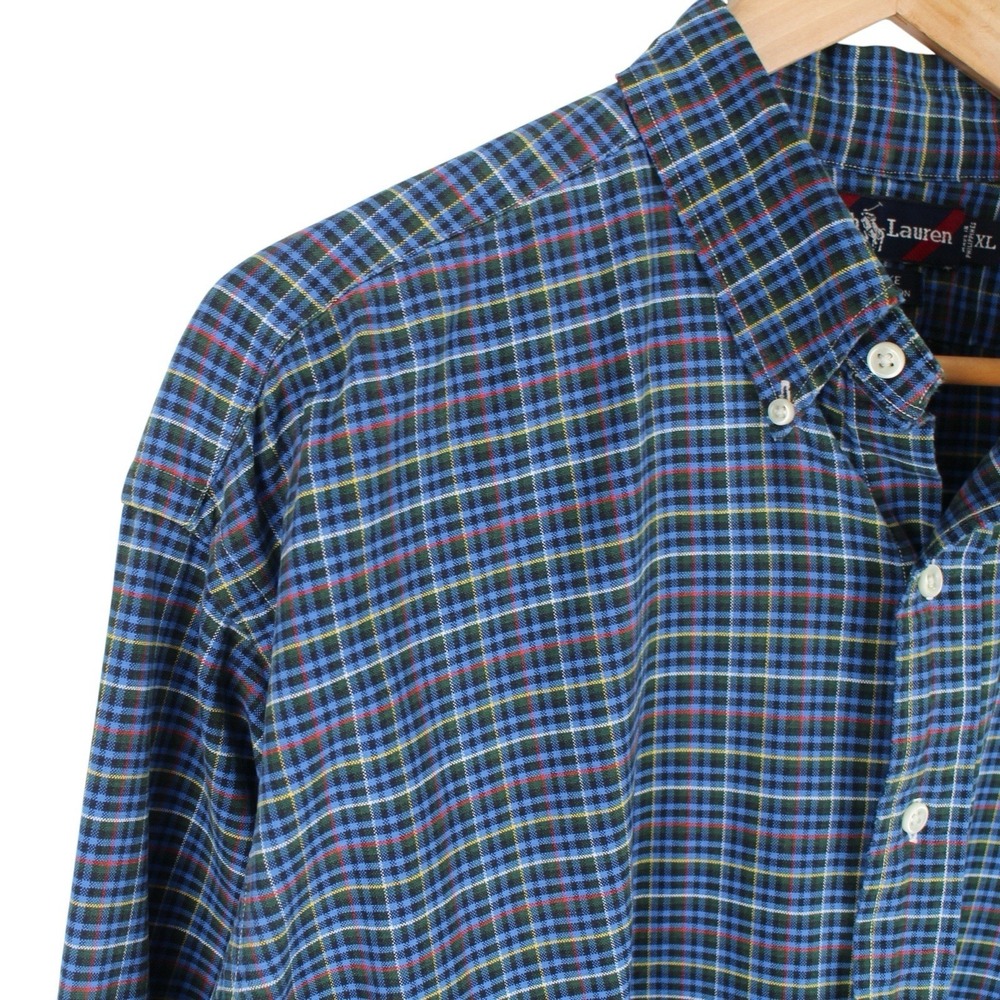 Vintage Ralph Lauren Blake Button Down Plaid Shirt Blue Multicolor Cotton XL - Picture 3 of 5